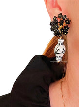 Load image into Gallery viewer, Black Chinoiserie Ginger Jar Hydrangea Blossom Earrings - Chinoiserie jewelry