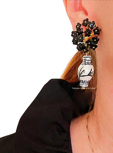 Black Chinoiserie Ginger Jar Hydrangea Blossom Earrings - Chinoiserie jewelry