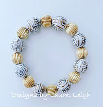Load image into Gallery viewer, Gold and White Chinoiserie Beaded Statement Bracelet - Ginger jar