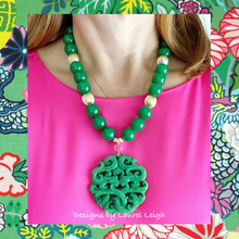 Load image into Gallery viewer, Green Jade Chinoiserie Pendant Necklace - Chinoiserie jewelry