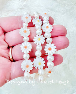 Pearl Daisy Bracelet - Yellow or Orange - Chinoiserie jewelry