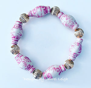 Chinoiserie Pink Ginger Jar Gold Filled Bracelet - Chinoiserie jewelry