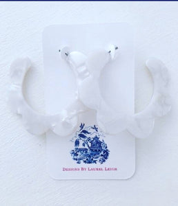 Tortoise Shell Earrings - Scalloped Hoops - Brown or Pearl - Designs by Laurel Leigh
