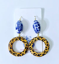 Load image into Gallery viewer, Chinoiserie Leopard Print Beaded Hoop Earrings - Ginger jar