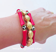 Load image into Gallery viewer, Red Black White Acrylic Bamboo Bracelet - Chinoiserie jewelry