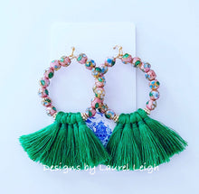 Load image into Gallery viewer, Blush Pink and Green Chinoiserie Cloisonné Tassel Earrings - Ginger jar