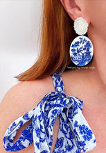 Load image into Gallery viewer, Blue Willow Pearl Rose Earrings - Chinoiserie jewelry