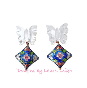Cloisonné Pearl Butterfly Earrings - Chinoiserie jewelry