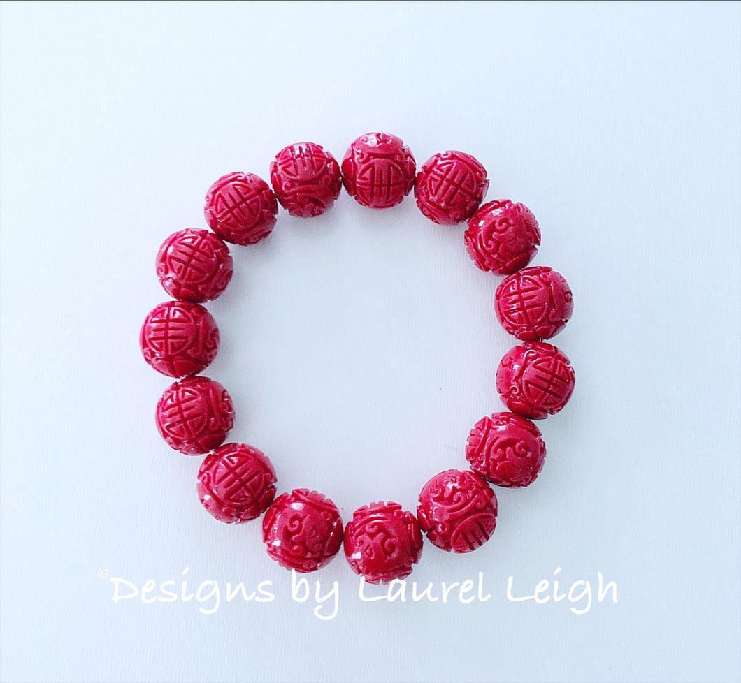 Chinoiserie Red Longevity Bracelet - Chinoiserie jewelry
