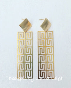 Gold Geometric Greek Key Post Earrings - Designs by Laurel Leigh