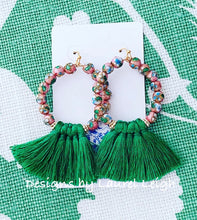 Load image into Gallery viewer, Blush Pink and Green Chinoiserie Cloisonné Tassel Earrings - Ginger jar