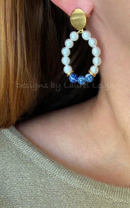 Chinoiserie Dainty Beaded Pearl Post Hoops - Round or Oval - Designs by Laurel Leigh