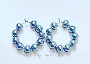 Silver Cotton Pearl Hoop Earrings - Chinoiserie jewelry