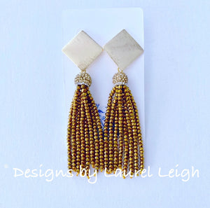 Gold Dressy Beaded Tassel Post Earrings - Designs by Laurel Leigh