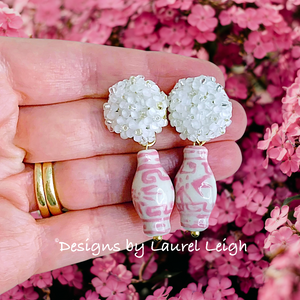 Hydrangea Blossom Ginger Jar Earrings - Pink - Chinoiserie jewelry