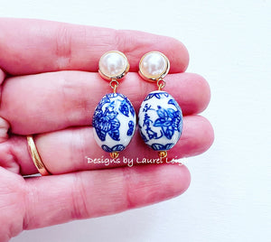 Chinoiserie Pearl Post Earrings - Chinoiserie jewelry
