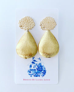 Gold Floral Teardrop Earrings - Ginger jar