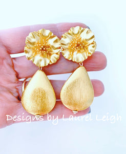 Gold Floral Teardrop Earrings - Ginger jar