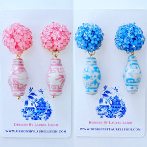 Hydrangea Blossom Ginger Jar Earrings - Pink - Chinoiserie jewelry