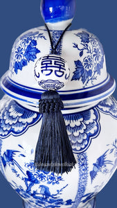 Decorative Blue & White Chinoiserie Tassel - Chinoiserie jewelry
