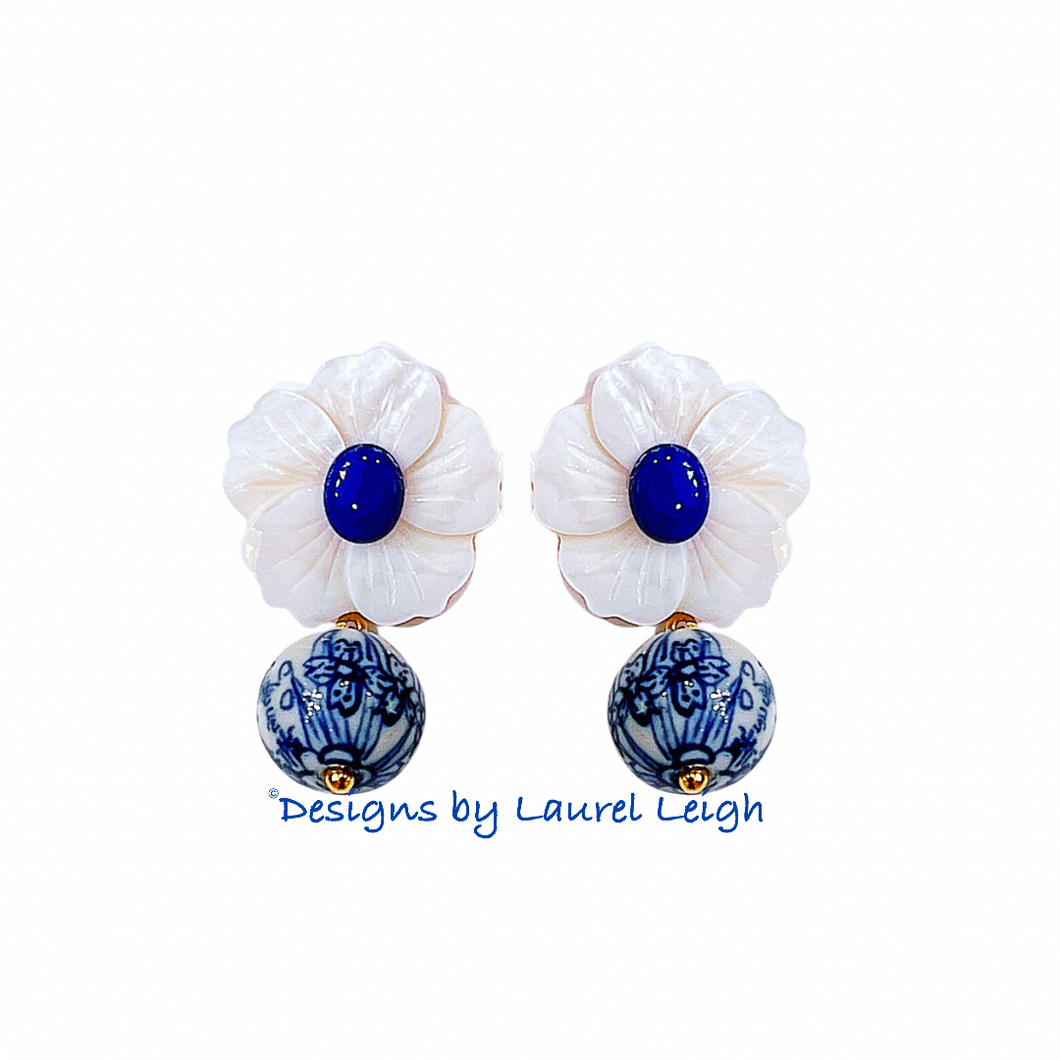 Chinoiserie Gemstone Floral Drop Earrings - Chinoiserie jewelry
