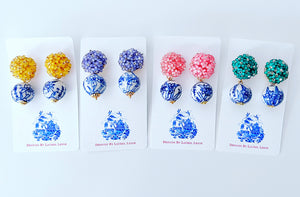 Chinoiserie Yellow Hydrangea Blossom Earrings - Chinoiserie jewelry