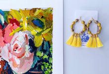 Load image into Gallery viewer, Yellow Chinoiserie Cloisonné Tassel Earrings - Ginger jar