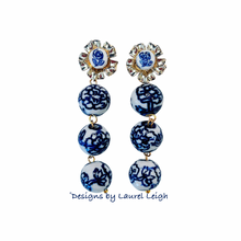 Load image into Gallery viewer, Chinoiserie Peony Triple Drop Earrings - Chinoiserie jewelry