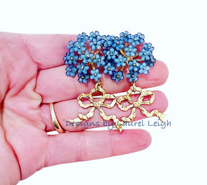 Blue Hydrangea Bow Drop Earrings - Chinoiserie jewelry