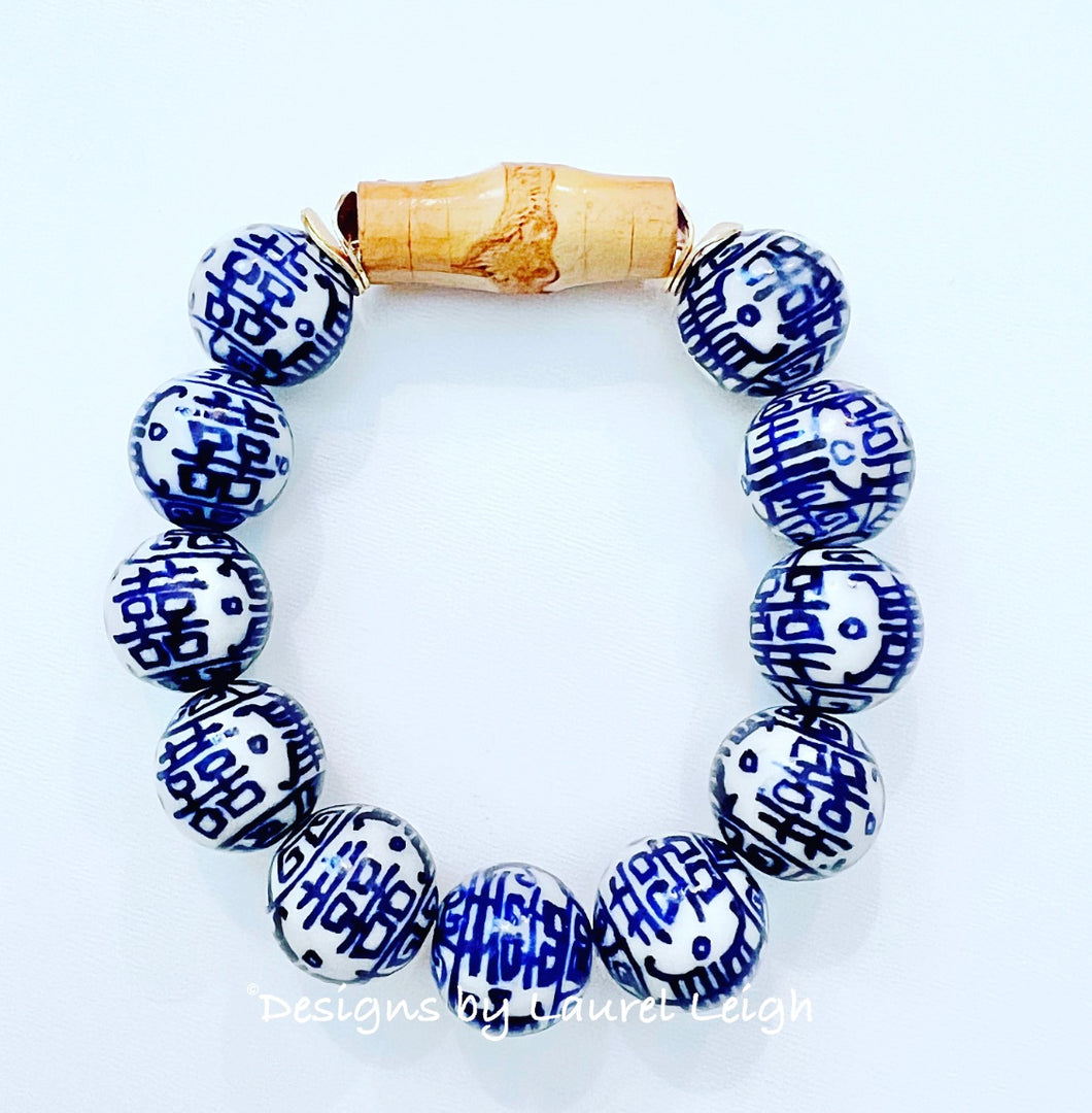 Chinoiserie Bamboo Double Happiness Bracelet - Chinoiserie jewelry
