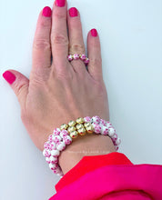 Load image into Gallery viewer, Pink &amp; White Chinoiserie Floral Beaded Bracelet - Chinoiserie jewelry
