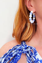 Load image into Gallery viewer, Blue &amp; White Chinoiserie Floral Beaded Hoops - Chinoiserie jewelry