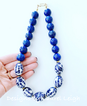Load image into Gallery viewer, Chunky Blue &amp; White Lapis Chinoiserie Statement Necklace - Oval Porcelain - Ginger jar