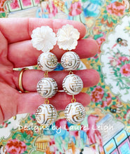 Load image into Gallery viewer, Gold and White Chinoiserie Floral Triple Drop Earrings - Ginger jar