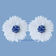 Load image into Gallery viewer, Chinoiserie Floral White Pearl Studs - Chinoiserie jewelry