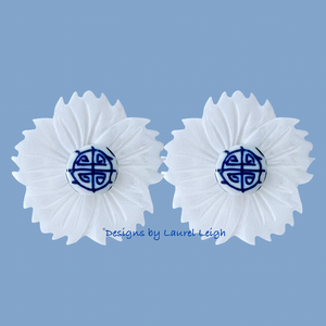 Chinoiserie Floral White Pearl Studs - Chinoiserie jewelry