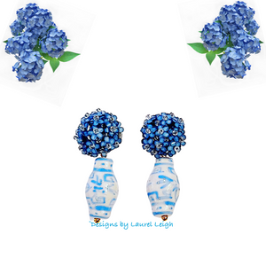 Blue Hydrangea Blossom Ginger Jar Earrings - Chinoiserie jewelry