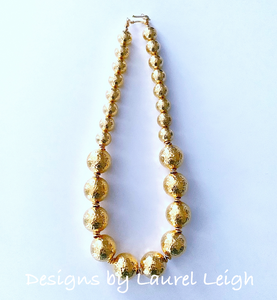 Chunky Hammered Gold Graduated Bead Statement Necklace - Ginger jar