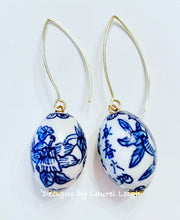 Load image into Gallery viewer, Blue &amp; White Chinoiserie Oval Drop Earrings - Chinoiserie jewelry