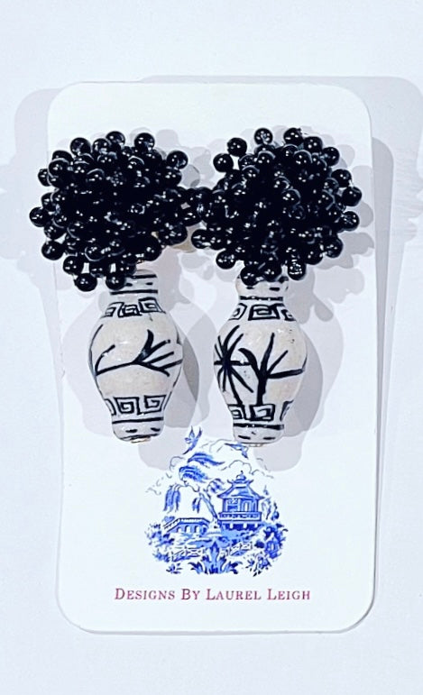 Black Chinoiserie Ginger Jar Earrings