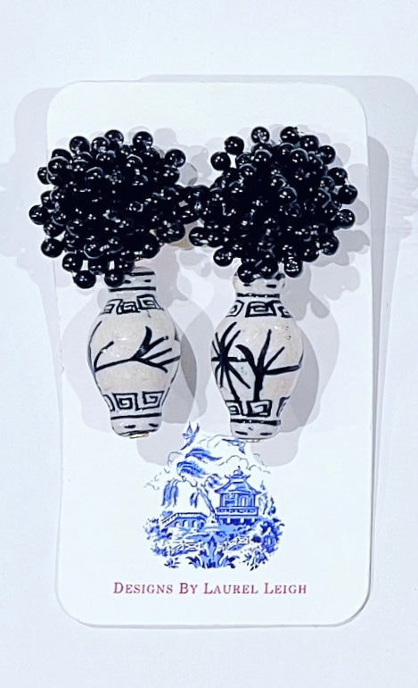 Black Chinoiserie Ginger Jar Earrings - Chinoiserie jewelry