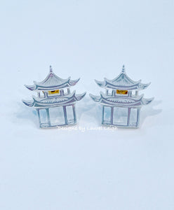 Dainty Mother of Pearl Pagoda Stud Earrings - Chinoiserie jewelry