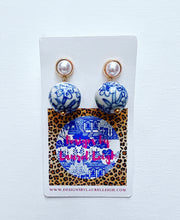 Load image into Gallery viewer, Chinoiserie Pearl Post Earrings - Chinoiserie jewelry