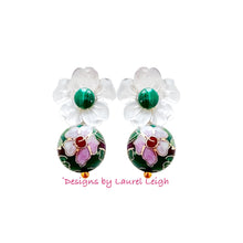 Load image into Gallery viewer, Cloisonné Floral Pearl Drop Earrings - Chinoiserie jewelry