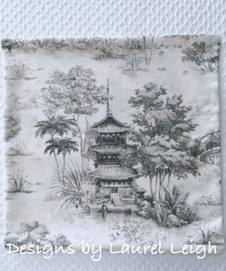 Chinoiserie Pagoda Motif Pillow Cover Set (2) - Griege & Off-White - Ginger jar
