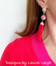 Load image into Gallery viewer, Chinoiserie Red Peony Tassel Statement Earrings - Ginger jar