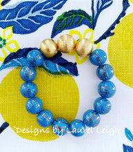 Load image into Gallery viewer, Gold and Hydrangea Blue Chinoiserie Statement Bracelet - Ginger jar