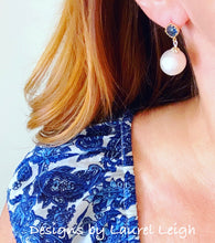 Load image into Gallery viewer, Blue Sapphire Stone and Pearl Earrings - Ginger jar