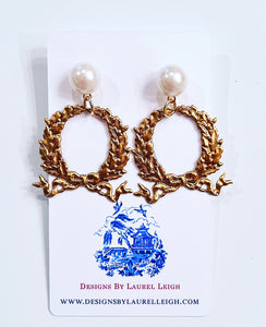 Gold Holiday Wreath Earrings - Chinoiserie jewelry