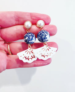 Mother of Pearl Fan Chinoiserie Earrings - Chinoiserie jewelry